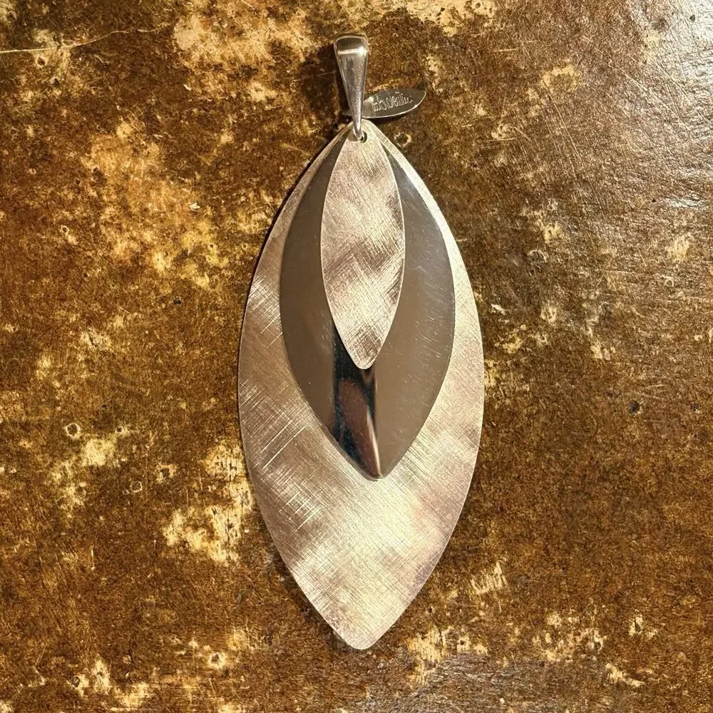 Paola Valentini Pendant/Enhancer Sterling Silver 3Leaf Two Tone Vintage Italy